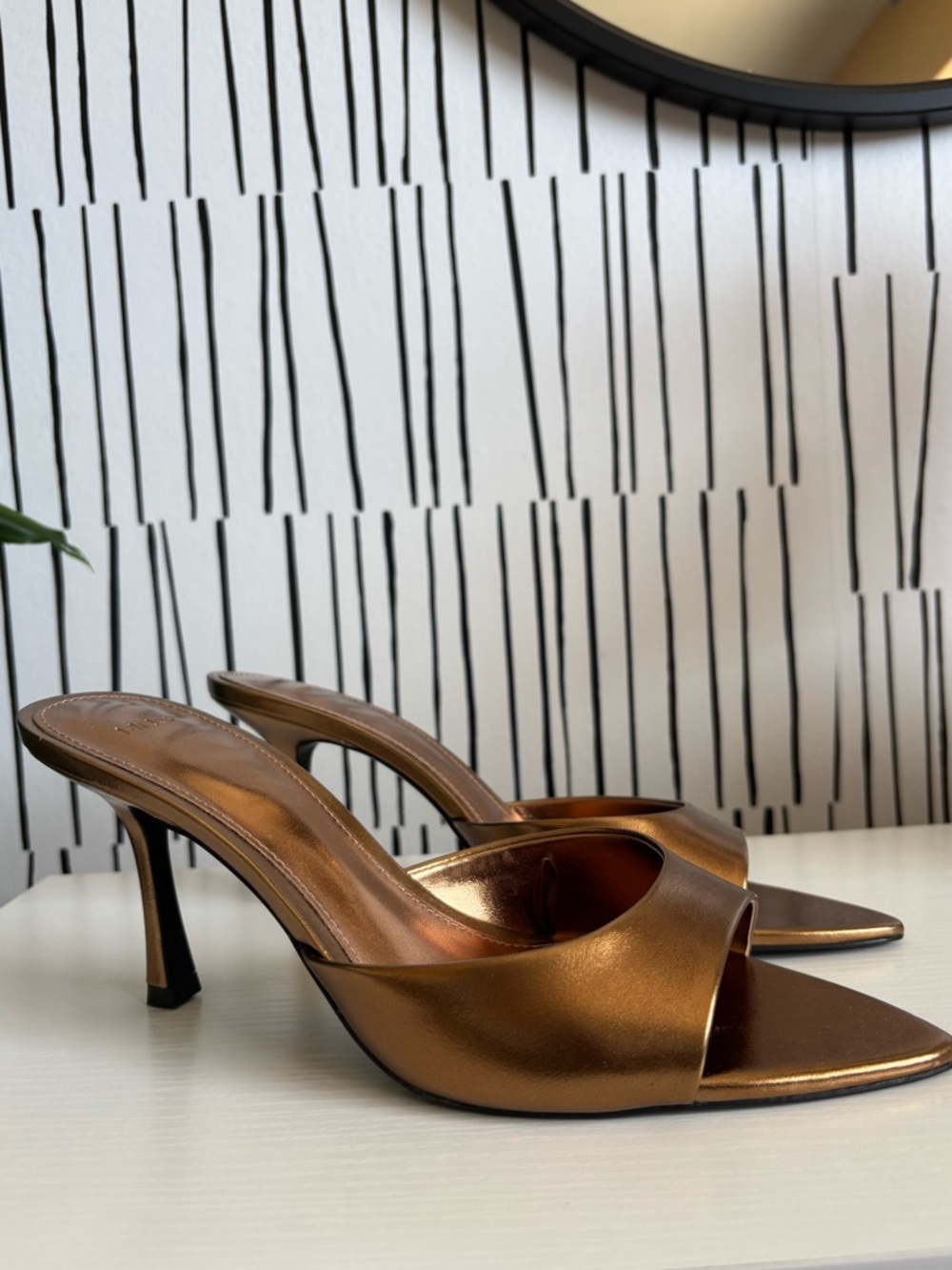 Mango Bronze Metallic Open-Toe Heeled Mules